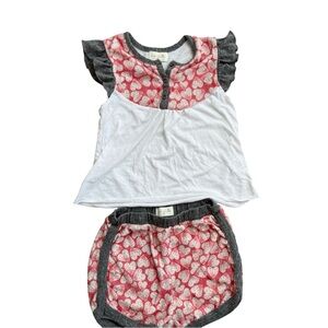 Miki Miette Girls Heart Print Two-Piece Set - Red, Gray & White